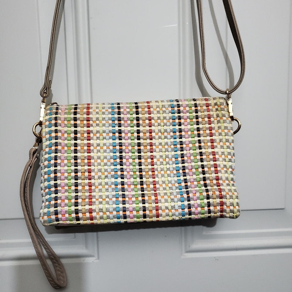 Jen & Co Tweed Crossbody Wristlet Clutch Multicolor Like new